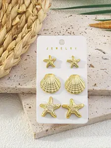 6pc Shell Starfish Shaped Women's Fashion Earrings Set Suitable for Summer Beach Wear Beach Vacation Daily Vacation Gift From A Best Friend