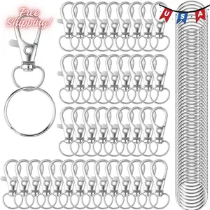 100PCS Keychain Hooks with Key Rings (Silver)