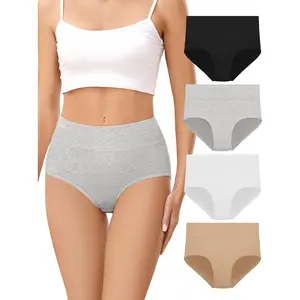 Cotton Underwear for Women,High Waisted Ladies Panties,Breathable Soft Full Coverage Briefs,Comfy Underpants,4 Pack