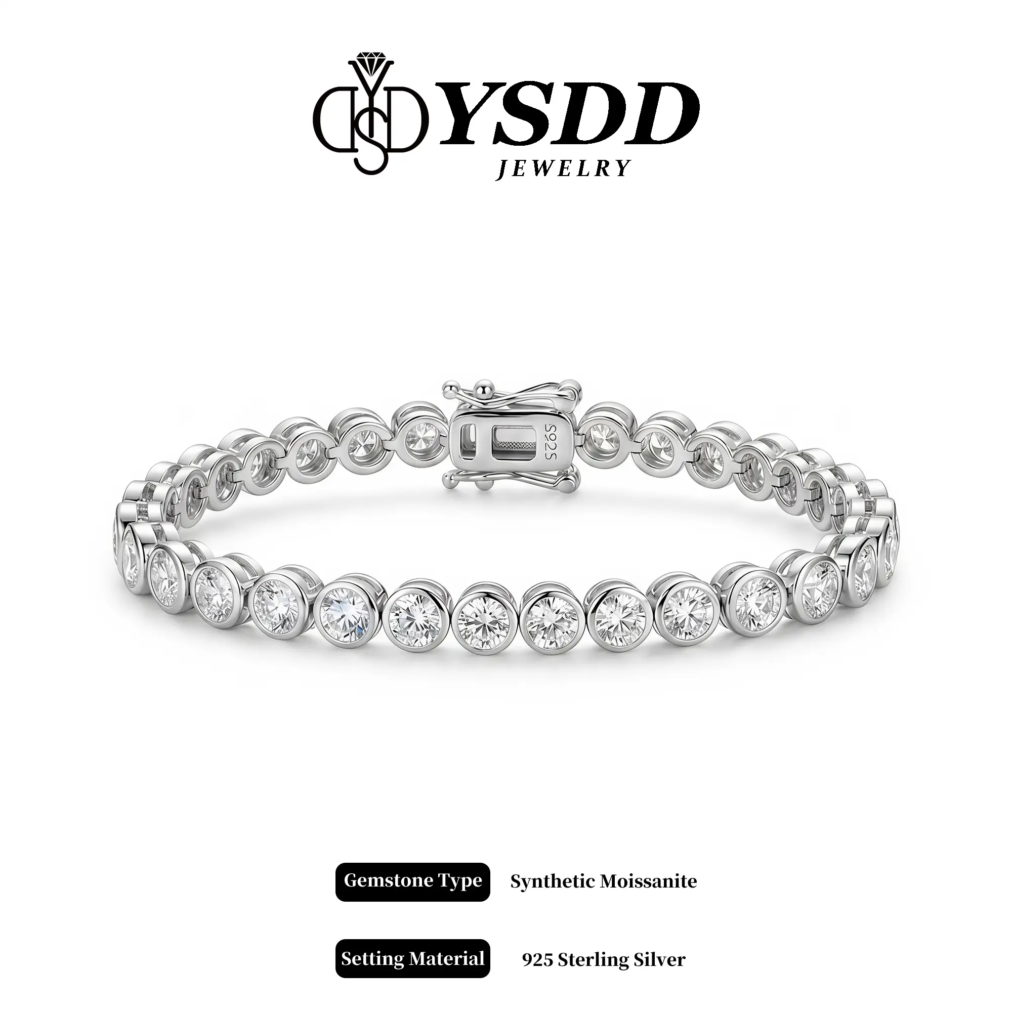 【#718】Classic Bezel 4mm 9CT Bubble Tennis Bracelet vvs Synthetic Moissanite Bracelet in 925 Sterling Silver