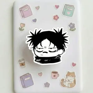 Magnetic Phone Grip JJK Grumpy Anime Boy Kindleholder – Tired Face Chibi Sorcerer Character, Relatable Mood Black Hair Grip, Magneticphonegrips for Students, Funny Bestie Gif