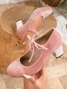 Women's High Heel Mary Jane Shoes, Bowknot Design, Textile Upper, Rubber Sole, Elegant Style for All Occasions