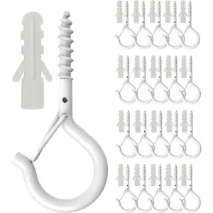 20 Pack Q Hanger Hooks with Safety Buckle, Rustproof Screw Hooks for  String Lights, Bird Feeder, , Wind Chimes & Holiday Decorations, Holds Up to 40 lbs(2.2" White Vinyl Coated )