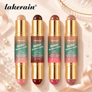 Double-Head Butter Blush Stick, 2-in-1 Creamy Silky Bronzer & Blush for Face, Eyes & Lips, Buildable, Blendable & Multi-Purpose Makeup for Contouring, Highlighting & Natural Glow, Facial Makeup, Cosmetic Product, Beauty Cosmetics