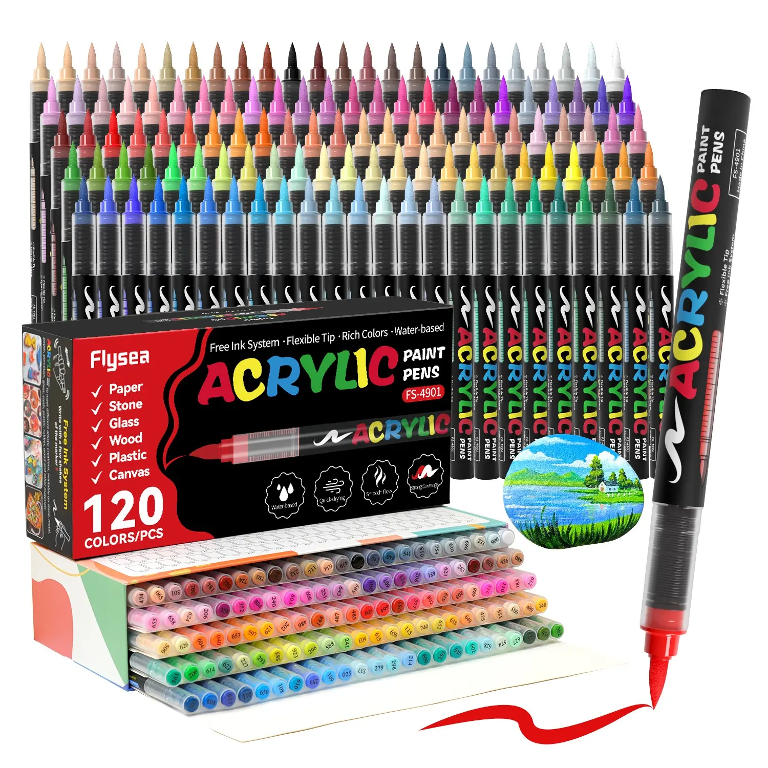 Acrylic Paint Soft Brush Markers Set, Soft Brush Tip, Automatic Ink Control, Paint Markers for Wood, Stone, Canvas, Glass, Fabric, DIY Crafts, Acrylic Paint Pens, Art Marker Set