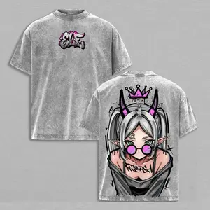 Frieren Streetwear Vintage Washed Anime T-Shirt | Demon Elf Girl Purple Crown Graphic Tee | Oversized Retro Shirt | Heavy Cotton Grunge Gift for Frieren Fans Unisex couple T-shirts
