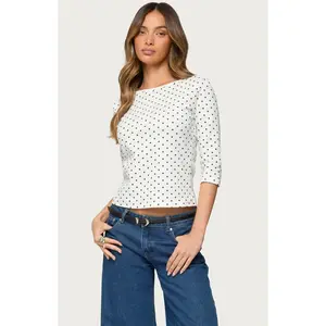 Edikted Women's Lela Polka Dot Quarter Sleeve Top