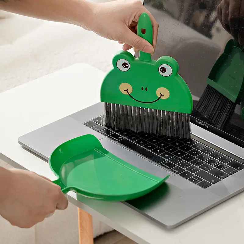 Do hard brooms scratch your table? Green Cartoon Broom & Pink Desktop Broom Set, Soft Bristle Mini Dustpan for Countertop Cleaning Kitchen Lightweight Smooth Sweep