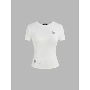 Cider Round Neckline Heart Cut Out Top
