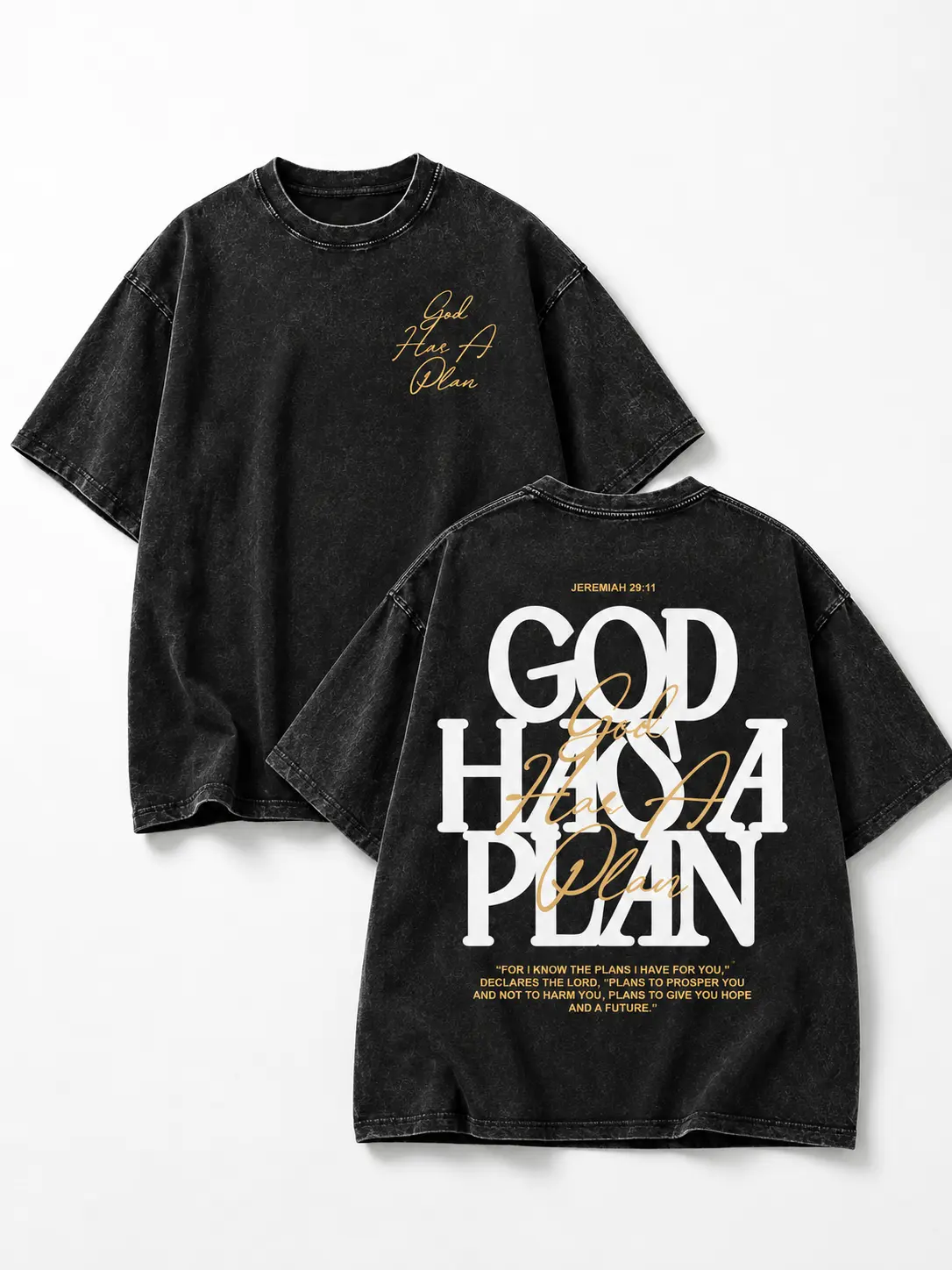 Unisex Washed Vintage "GOD HAS A PLAN" Bible Verse Print Casual Oversized T-Shirt |   Y2K Religious Faith High Street American Retro Streetwear Top,Men's,Grunge