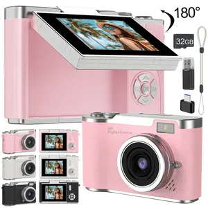 Digital camera (including 32GB SD card, USB charging cable, 8x digital zoom, 180 ° flip screen), HD Digital Camera, portable mini design, suitable for teenagers to use, ideal gift for girls