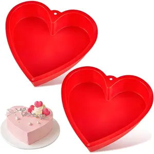 10 Inch Heart Shaped Cake Pans, 2 Pack Nonstick Large Silicone Heart Baking Molds for Graduation, Wedding, Birthday Party