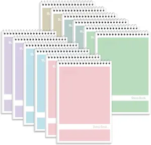12 Pack Steno Pads 6x9, Gregg Rule, 60 Sheets, 6 Assorted Color Spiral Notebook 6x9, White Paper, Take Notes with Top Spiral Notebook, for School, University, College, Work, Office