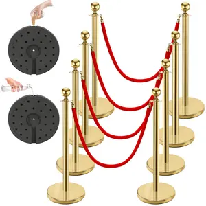 8 PCS Stanchions and Velvet Ropes Set, Stainless Steel Post with 4 Red Velvet Ropes, Crowd Control Barriers, Red Carpet Runner Poles for Party, Wedding, Queue