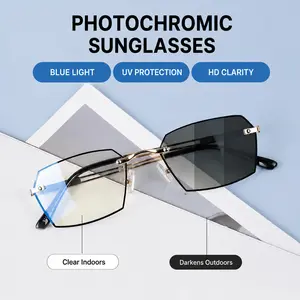 2-in-1 Photochromic Reading Glasses, Blue Light Filter & UV Block, Lightweight Semi-Rimless Readers for Indoor Work & Outdoor Activities, Anti Glare, Eye Protection for Seniors soft silicone nose pad