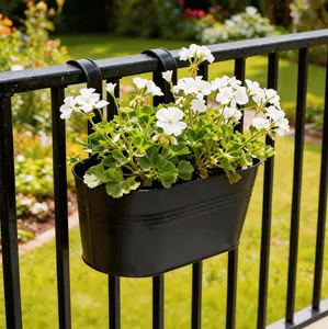 Bamworld Hanging Basket  Metal Hanging Plant Pot with Detachable Hooks Outdoor Indoor Hanging Baskets for Garden Balcony Fence Railing Decor Plant Hanger Bucket 10 Pack Black