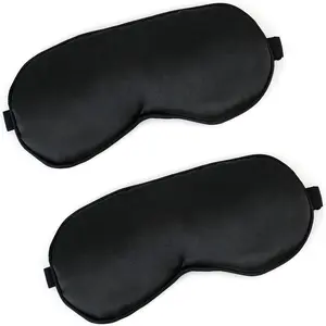 Black Silk Sleep Mask 2 PCS Anti-Allergic Eye Masks for Men Women CPAP Compatible Mulberry Silk Adjustable Headband Travel Home Sleep Patches