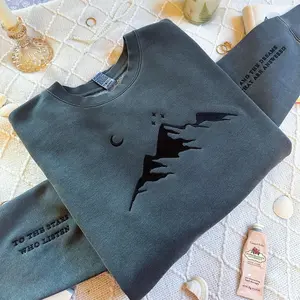 ACOTAR Embroidered Sleeve Sweatshirt Cotton Crewneck, Stars Acotar Pullover Tops Embroidery, Velaris Shirt Unisex Athletic Womenswear