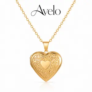 Trendy Gold Tone Heart Locket Necklace for Women Girls, Can Be Opened Reliquary Pendant, Floral Heart Photo Pendant, Family BFF Collar Jewelry Gift