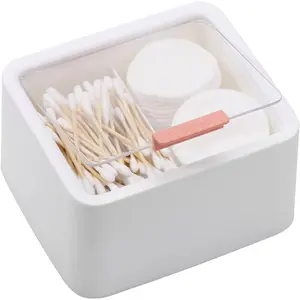2 Slot Cotton Swab Ball Qtip Holder Jar Plastic Container Dispenser Box with Hinged Lid for Bathroom Home Storage Organizer