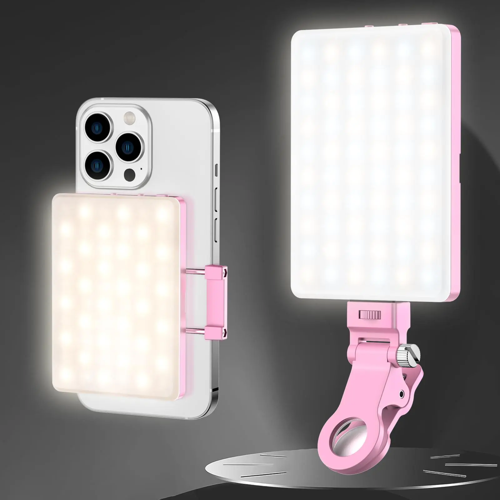 Portable Selfie Light, Rechargeable 60 LEDs Cell Phone Light with Clip, Adjustable 3 Color Light & Brightness Video Light for Makeup, Live Stream, Vlog