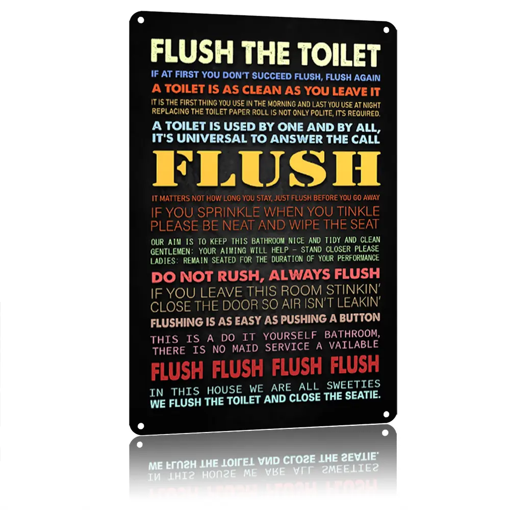 8×12 inches Lightweight Multicolor Retro Durable Aluminum Wall Mount Sign - Waterproof, Humor, Easy Install Decorative Bathroom Plaque, Funny "Flush the Toilet" Home Decoration Gift for Restroom