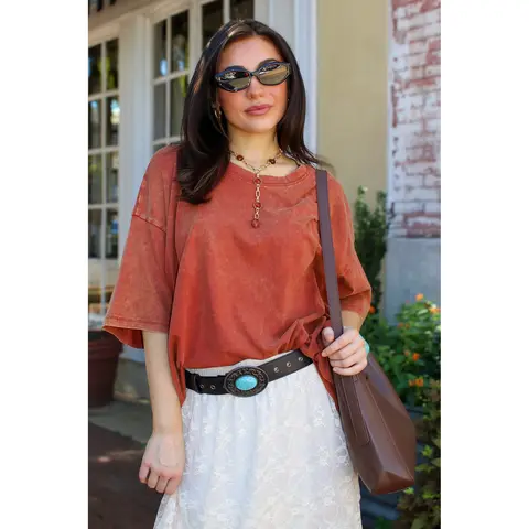 Weekend Awaits Mineral Wash Oversized Top