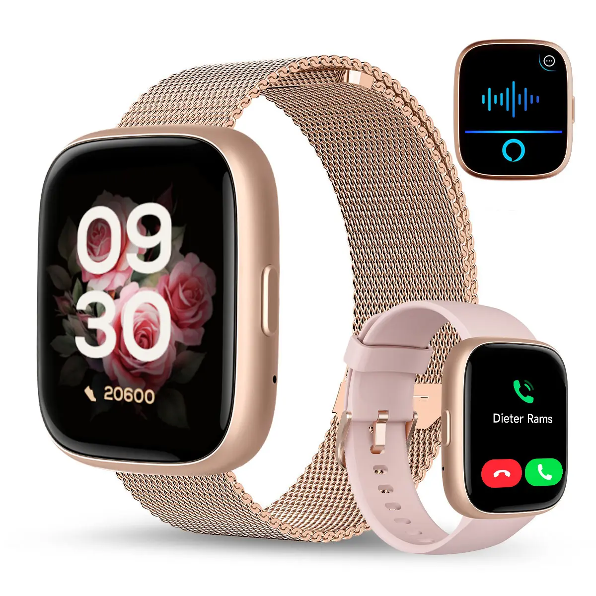 TOOBUR Smart Watch with Answer/Make Calls Fitness Activity Tracker with 100+ Sport Modes & 2 Bands, Sleep Monito，Smart Voice Assistant, Smart Watches for iOS, Android Watch, Ideal Birthday & Holiday Gifts For Men Women