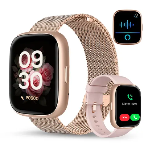 TOOBUR Digital Waterproof Bluetooth Smart Watch with Call Control, Music Player, 100+ Sport Modes, Fitness Tracking, Sleep Monitoring, Calorie Counter, Smart Voice Assistant, Clock Display, 2 Bands, iOS & Android Compatible, Ideal Gifts for Men & Women