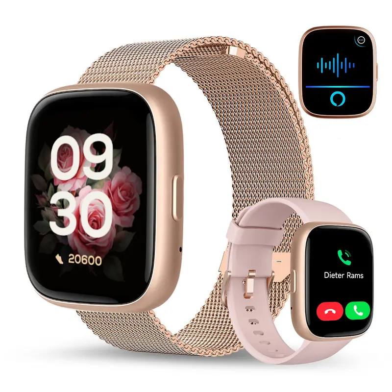 TOOBUR Digital Waterproof Bluetooth Smart Watch with Call Control, Music Player, 100+ Sport Modes, Fitness Tracking, Sleep Monitoring, Calorie Counter, Smart Voice Assistant, Clock Display, 2 Bands, iOS & Android Compatible, Ideal Gifts for Men & Women