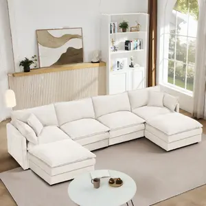 【Sub 2 packages】Niccae  Modular sofa set, 130.7-inch U-shaped living room sofa set, four comfortable "cloud" sofas with movable footrests, DIY customizable combinations, chenille fabric.