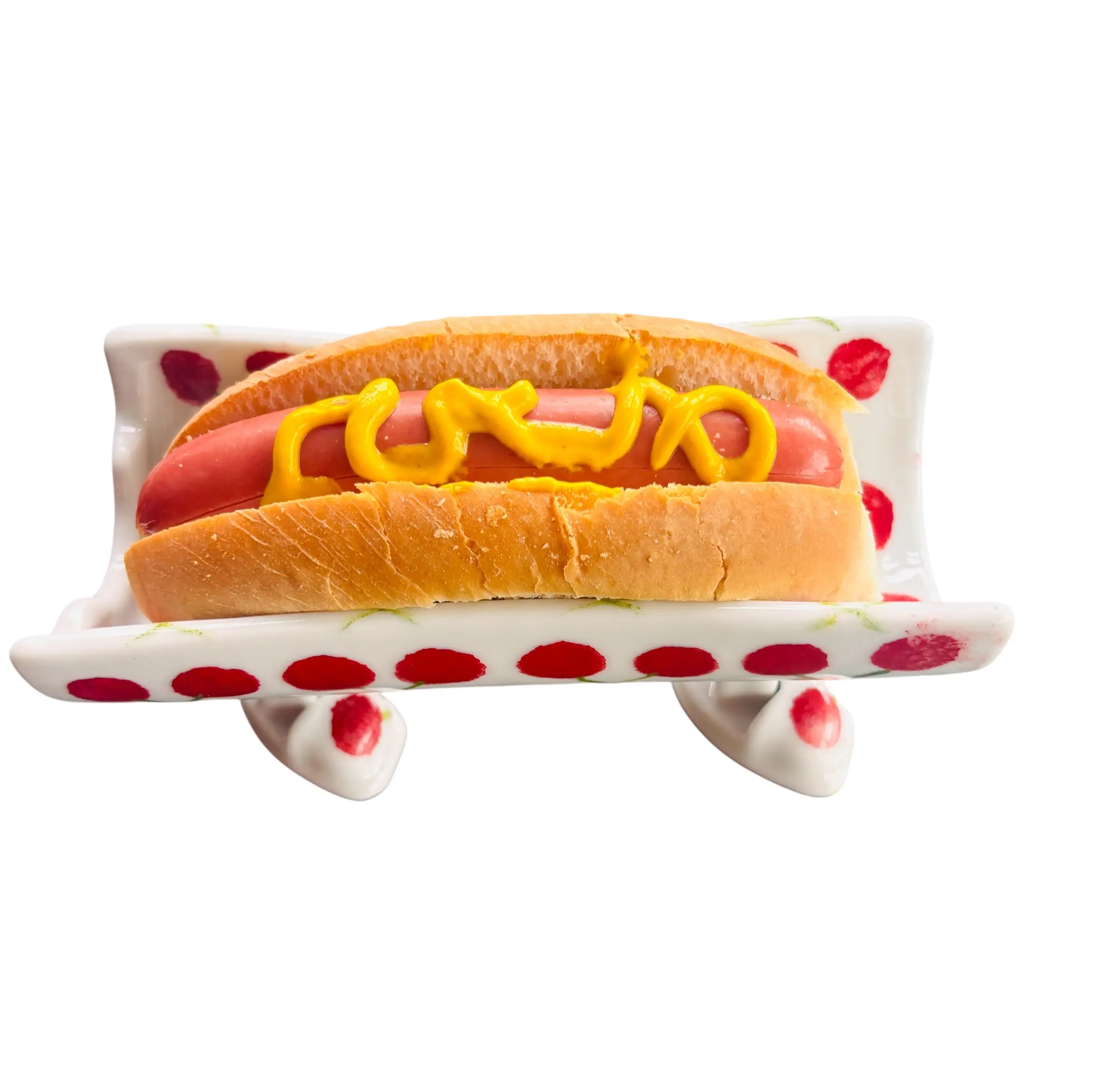 Handmade Ceramic Hot Dog Holder Serving Pottery Dish - Cherry-Painted Shoe Heels, Glam Handmade Plates for Kitchenware Tableware Use