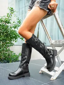 Women's Fashion Casual Side Zipper Buckle Bike Boots, Thick Rubber Sole, Fall Winter Short Boots, Stylish for Any Occasion, Elegant Boots