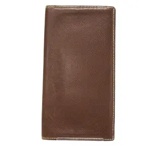 Pre-owned Hermes leather Wallet HERMÈS Fleming Gold Veau Epsom Square E Bill Holder Hermes