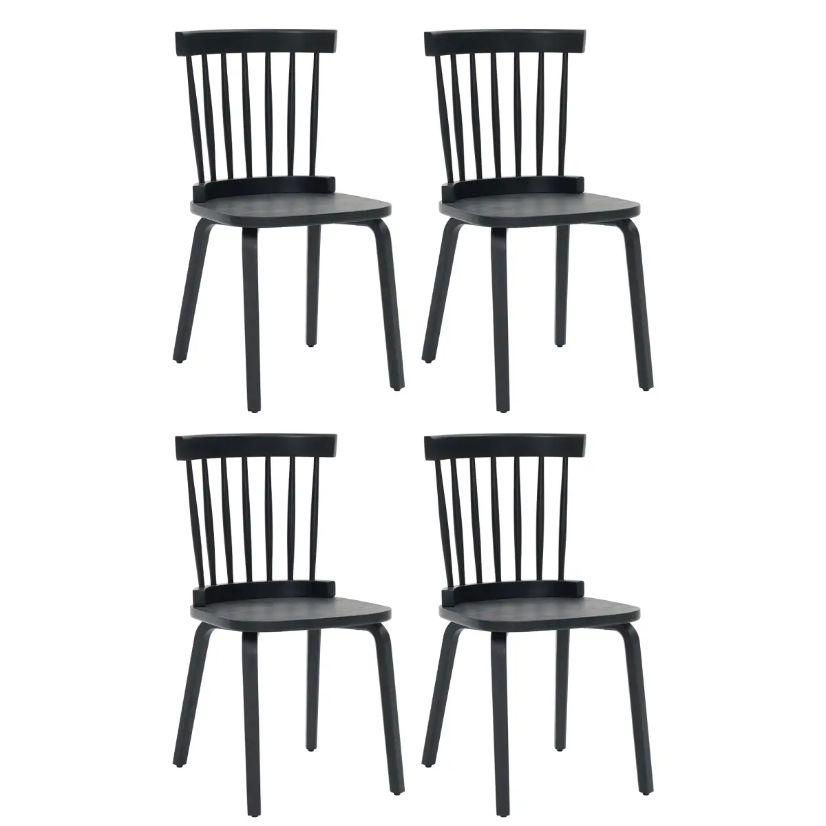 Set of 4 Solid Wood Farmhouse Spindle Back Dining Chairs, Widened Seat, Mid-Century Modern French Country Style, for Living Room, Restaurant, Black