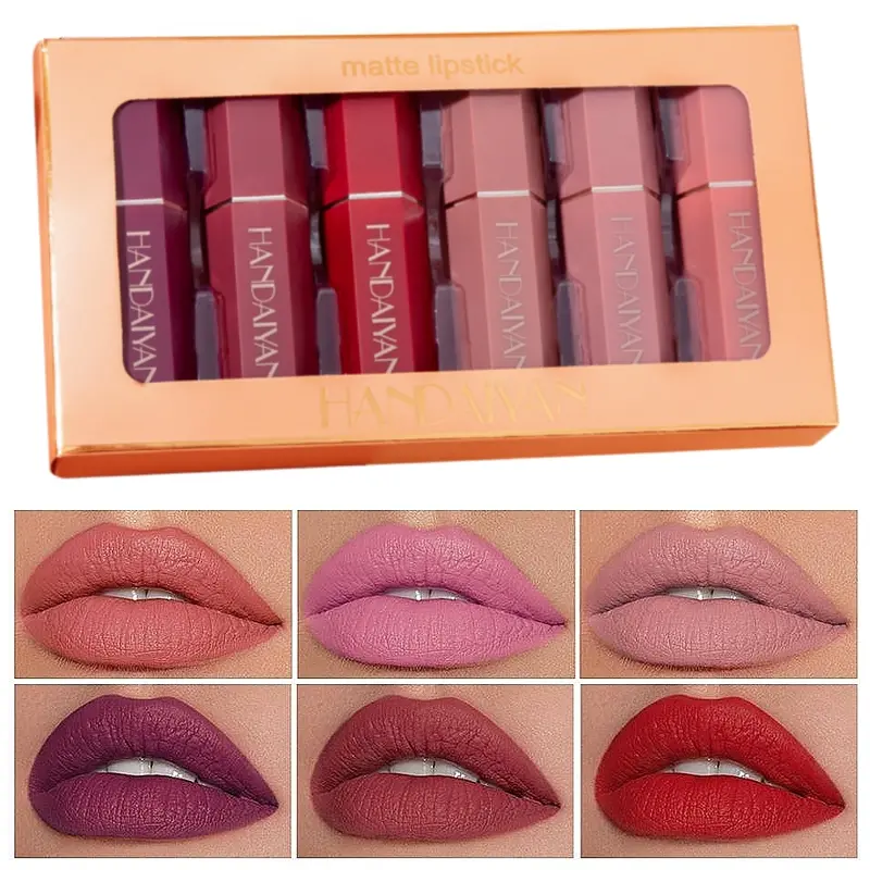 Handaiyan 6-Piece Set Lipstick & Lip Gloss Cosmetic Gift Set with Gift Box - Alcohol-Free, Hydrating, Moisturizing Lip Care, Creamy Texture, Long-Lasting Glossy Finish, Watermelon Flavor, Vibrant Shades, Color Correction Makeup Products