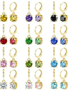 12 Pairs Golden Leverback Drop Dangle Earrings for Women Men Premium Hypoallergenic Stainless Steel Exquisite Polished Golden Finish Sturdy Leverback Clasp for Secure All-day Wear Multi-colored Earrings Set Bright Sparkling Zirconia in Vivid Varied Shades