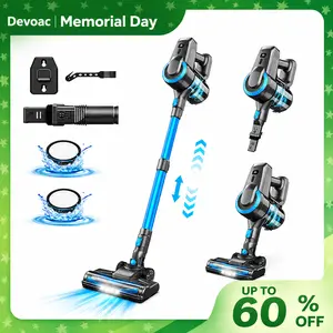 [MemorialDay]Devoac N3P Cordless Vacuum, 8-in-1 Rechargeable Stick Vacuum, 20kPa Suction, up to 40 Minutes Runtime, LED-Lit Head, Lightweight for Everyday Home Cleaning, Hardwood Floors, Carpets, Tiles, Cars,  Pet Hair