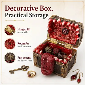 Mimic Treasure Chest Dice Box - Hand-Painted Fantasy Monster Treasure Chest with Teeth & Tongue, Resin Trinket Storage Box for Tabletop RPG, Gothic Room Decor & Gamer Gifts