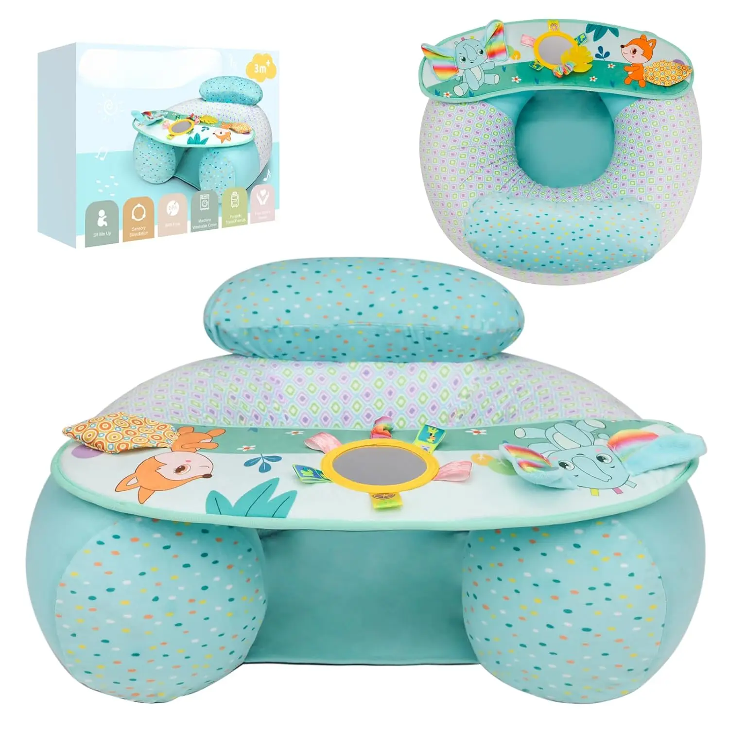 Sit Me Up Floor Seat  3-36 Months, Inflatable Baby Seat with Cover, Activity Chair  Sitting up, Sensory Tray   Development, Elephant