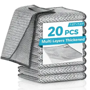 20 Counts Multipurpose Non-Scratch Wire Dishcloths – Double-Layer Reusable Dishwashing Rags for Wet & Dry Use, Kitchen Cleaning Cloth for Sinks, Pans & Dishes, Washable & Durable