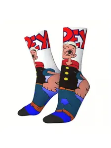 1 Pair Men's Cartoon Character Printed Hip Hop Harajuku Style Socks Novelty Crew Socks Fun Fashion Streetwear Accessory