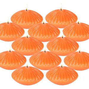 10 Hour Orange Floating Candles Large 3",Unscented Romantic Tealight Ribbed Candles for Cylinder Vases,Centerpieces at Wedding, Party, Pool, Holidays, Set of 12