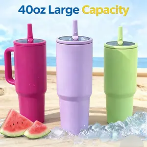 Summer 40oz Large Capacity Stainless Travel Mug,Portable Vacuum Insulated Water Bottle with Handle & Foldable Straw,Keeps Drinks Hot Cold 12+ Hours,Drinking Cup for Home Office Outdoor Camping,Drinkware,Car,Mother's Day gifts