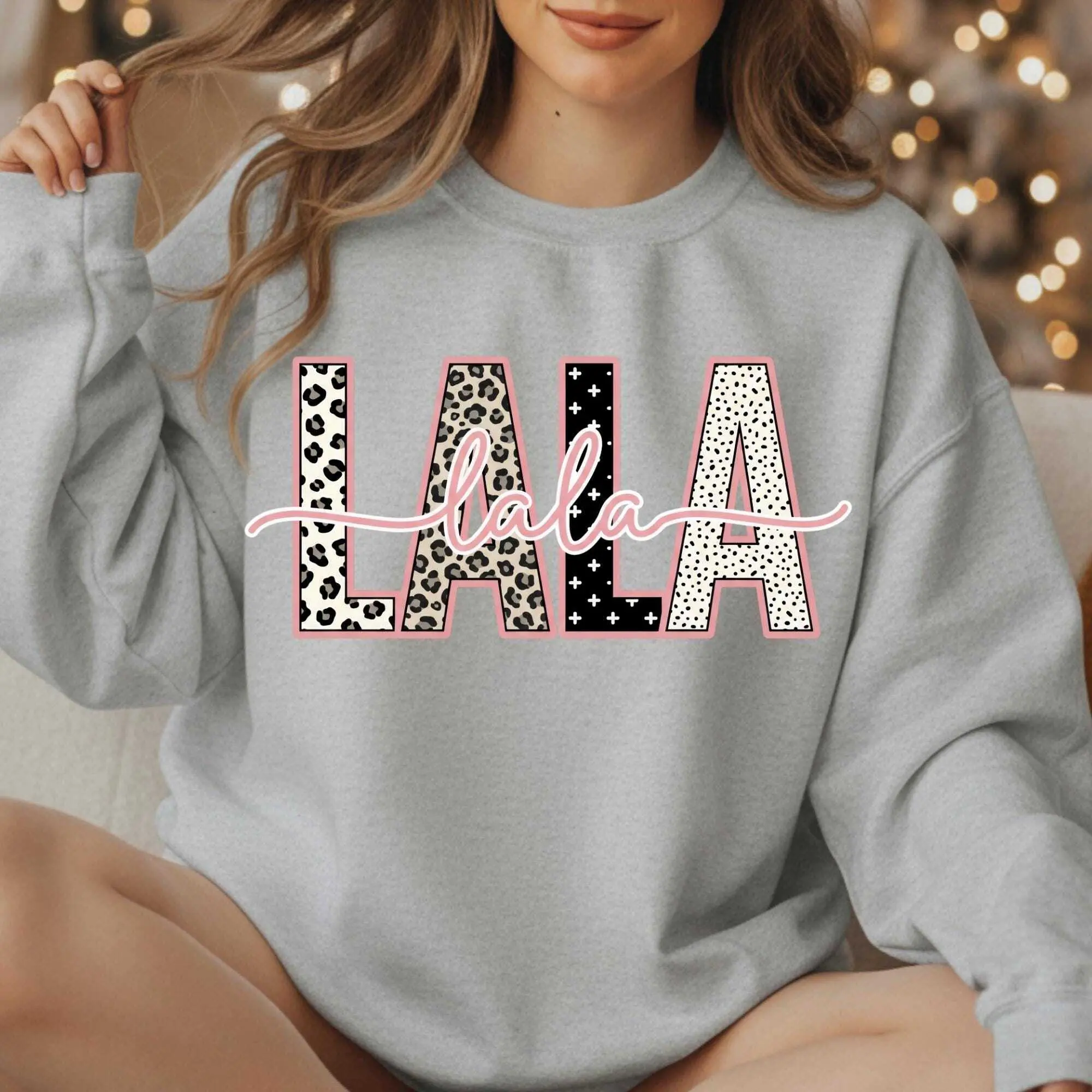 Preppy Leopard Lala Sweatshirt, Grandma Sweater, Gift For Mother Day, Lala Sweater, Gift For Her