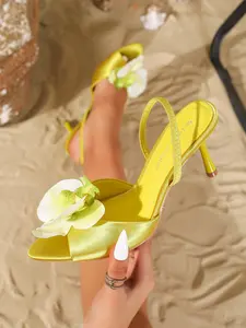 Women's Satin Fish Mouth Design Flower Fine Heel Sandals, Strappy Sandals, Party Evening Dressy Fashion Shoes, Trendy Multi-Scene Casual Professional Shoes