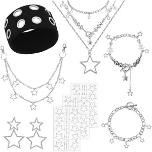 Y2k  Arm Warmers for Women,   Necklace Y2k Accessories Set Grunge Layered Necklace   Set