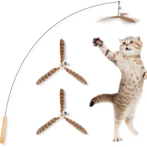 Wand Toys, Interactive  Toys with 3  Refills, 29'' Flexible Steel Wire, Sturdy  Handle &  for Kitty Kitten,  Toys for Indoor Cats Teaser  String