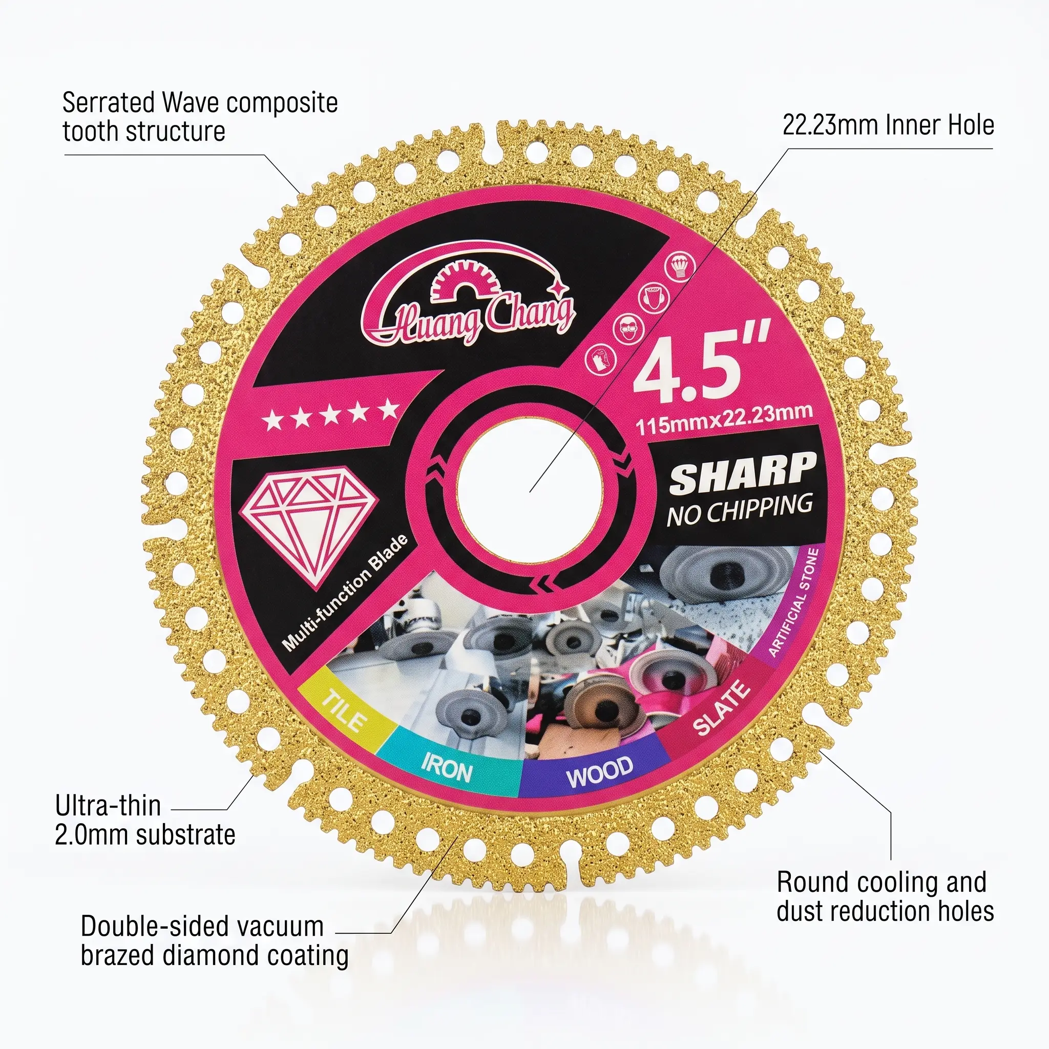 1pcs 4.5 inch Ultra Thin Diamond Saw Blade (7/8 inch Arbor, HC-115-Diamond-Disc) - Super Sharp Cutting Disc for Tile/Marble, Porcelain, Masonry, Ceramic Composite Cutting Wheel with No Chipping