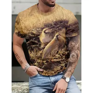 Men's 3D All-Over Print Wild Birds & Pheasant Hunting Graphic T-Shirt - Breathable Soft Fabric, Realistic Bird Design with 3D Effect, Casual Round Neck Short Sleeve Tee for Enthusiasts & Hunting Trips - Machine Washable Comfort Fit